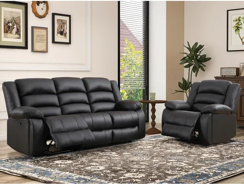 Miniatura 13 de EBELLO Sofá reclinable manual de piel sintética con 2 portavasos ocultos, reposabrazos rellenos, sofá reclinable de 3 asientos, sofá para sala