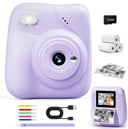 Miniatura 8 de Cámara para Niños con Impresión Instantánea, Cámara Instantánea HD 1080P para Niños con Tarjeta de 32G y 3 Rollos de Papel de Impresión, Juguete