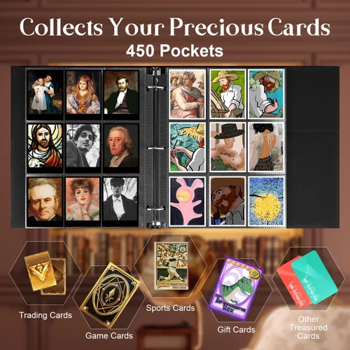 Miniatura 3 de WOT I Carpeta Deluxe para Tarjetas Coleccionables, 450 Bolsillos, Fundas para Carpeta de Tarjetas Coleccionables, Carpeta de Cuero Recargable de 3