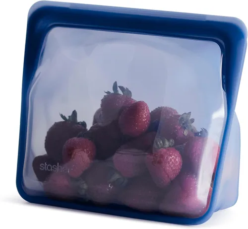 Miniatura 12 de Stasher Bolsa de almacenamiento reutilizable de silicona platino de grado alimenticio, color aguamarina (mediano con base) Reduce el plástico