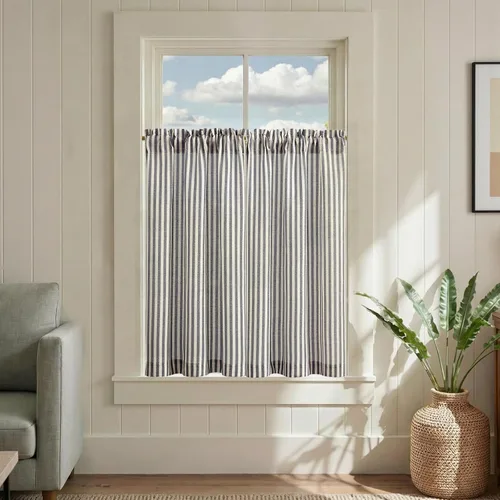 Miniatura 22 de jinchan - Cortinas de lino a rayas para cocina de 20 pulgadas de largo, cortinas de varios niveles, estilo granja moderna de café, tratamientos