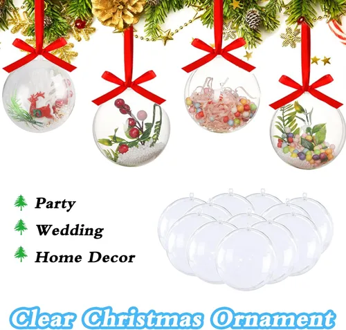 Miniatura 7 de 25 juegos de 50 piezas de adornos rellenables de plástico transparente, bola de manualidades DIY transparente, adorno de Navidad DIY transparente