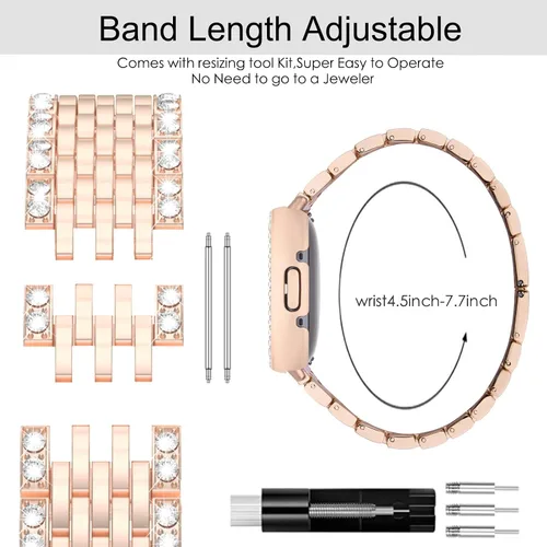 Miniatura 4 de MOFREE Compatible con Fitbit Versa 4 bandas/Fitbit Sense 2 bandas para mujeres con funda protectora de parachoques duro, joyería elegante pulsera