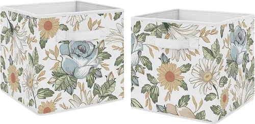 Miniatura 8 de Sweet Jojo Designs Cajas de almacenamiento plegables de tela con hojas florales, cajas organizadoras de juguetes para niños y bebés, juego de 2