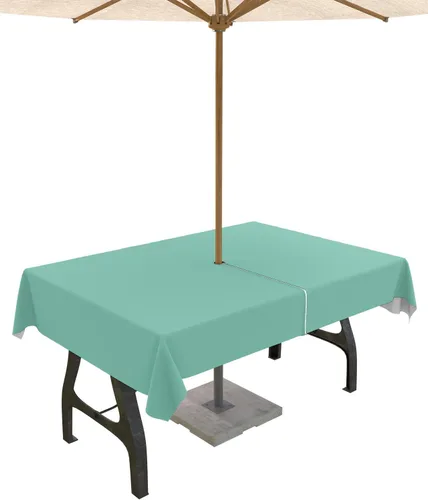 Miniatura 92 de QueenKer Mantel de exterior verde oliva con agujero para sombrilla y cremallera, mantel de color sólido para mesas cuadradas, colección de mesa