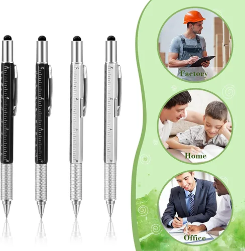 Miniatura 5 de 40 bolígrafos multiherramienta 6 en 1, destornillador multifunción con medidor de nivel de regla y 40 recambios de tinta negra, regalos para el día
