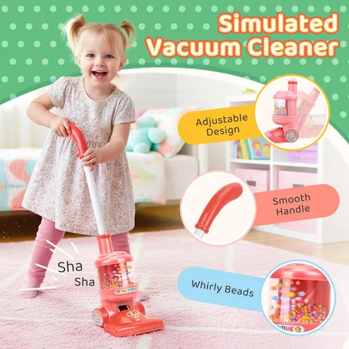 Miniatura 2 de Meland Juego de limpieza para niños, 8 piezas de escoba y aspiradora de juguete, juguetes de limpieza de casa para niños, regalo de cumpleaños
