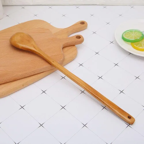 Miniatura 3 de Cuchara de madera, cuchara grande de mango largo, cuchara de sopa, arroz, postre, utensilios de cocina, cubiertos para niños, cuchara de té