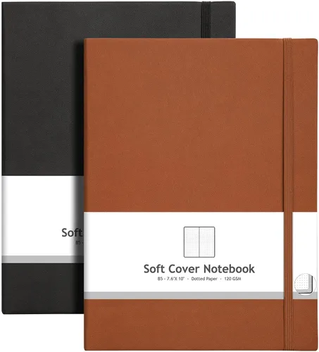 AHGXG Paquete de 2 cuadernos B5 con cuadrícula de puntos (7.6 x 10 pulgadas) con papel grueso de puntos de 4.23 oz/m², cubierta de cuero suave, negro