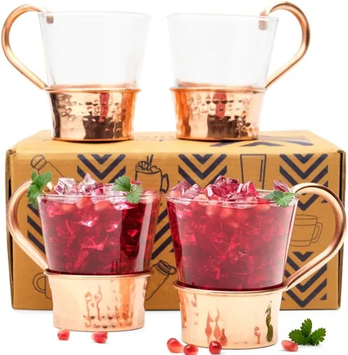 Miniatura 2 de Advanced Mixology Tazas de mula turca Juego de 4 Base de cobre 100% puro y vidrio Grado alimenticio Acabado martillado