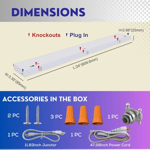 Miniatura 8 de Iluminación para debajo del gabinete de 24 pulgadas, luces LED enchufables y cableadas para debajo del gabinete con 3 temperaturas de color 3000