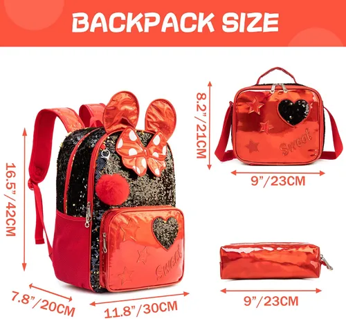 Miniatura 39 de Mochila para niñas de 16 pulgadas, mochilas para niñas para la escuela, mochila de lentejuelas con lonchera para estudiantes de primaria