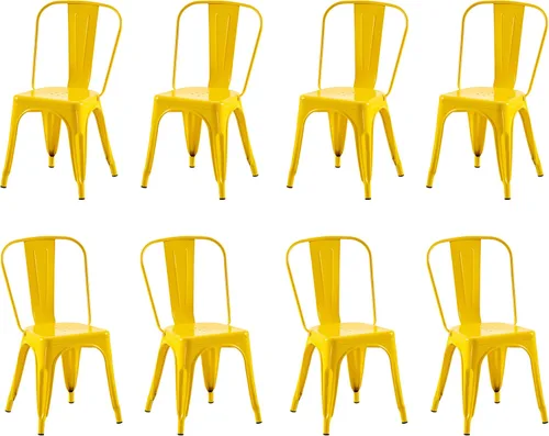 Miniatura 33 de Juego de 8 sillas de comedor de metal, sillas apilables estilo tolix con respaldo, diseñadas para el comedor diario, en interiores, cocina y comedor