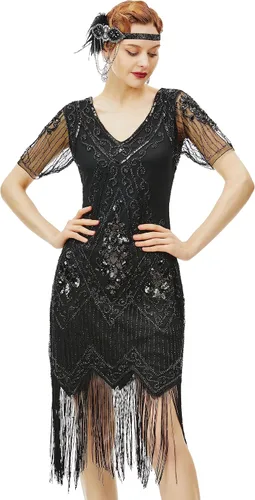 BABEYOND 1920s Art Deco Fringed Sequin Dress Roaring 20s Flapper Fancy Dress Gatsby Costume Dress