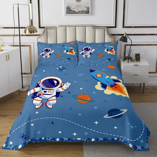 Miniatura 2 de Manfei Colcha de astronauta estadounidense para niños, tamaño individual, cielo estrellado y galaxia, espacio exterior, decoración de habitación