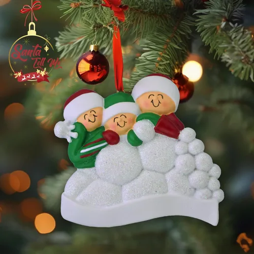 Miniatura 4 de Adorno familiar de Navidad personalizado para familia de 3, adorno de familia de tres nietos, adorno de bola de nieve personalizada, adornos