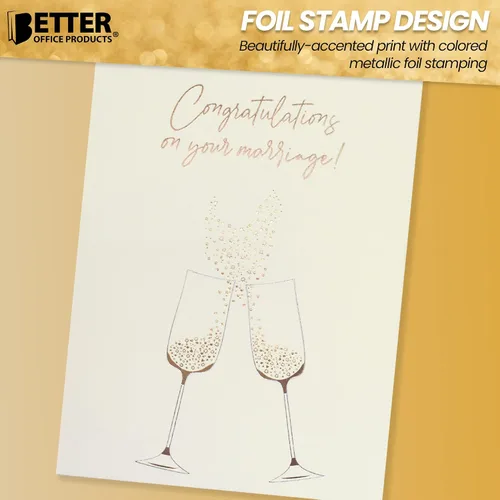 Miniatura 3 de Better Office Products Tarjeta de felicitación de boda con lámina dorada y plateada metálica, sobre brillante dorado, tamaño clásico de 5 x 7