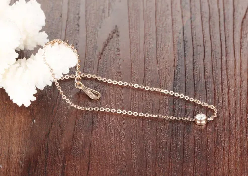 Miniatura 7 de De la Mujer Anklet 18K Rose de oro tono cz de la suerte cadena de pie verano accesorio ajustable l8.46