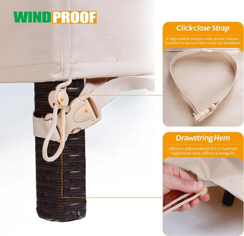 Miniatura 6 de F&J Outdoors Funda impermeable resistente a los rayos UV para silla de patio de asiento profundo, silla de comedor, 35" de ancho x 39" de Beige