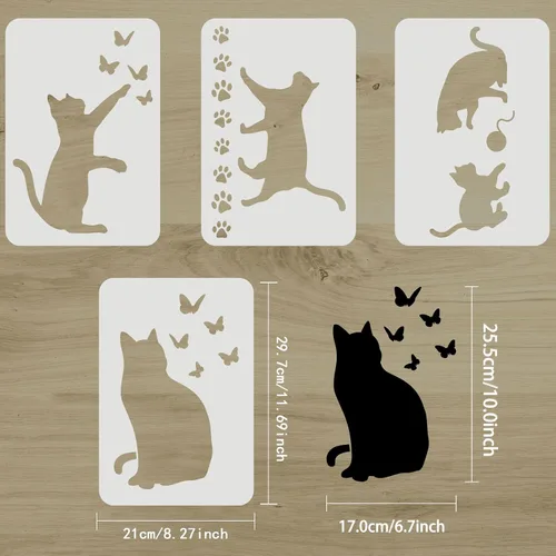 Miniatura 2 de FINGERINSPIRE 4 plantillas de mariposa de gato de 11.7 x 8.3 pulgadas, tamaño A4, plantilla de vinilo grande reutilizable para pintar sobre tela