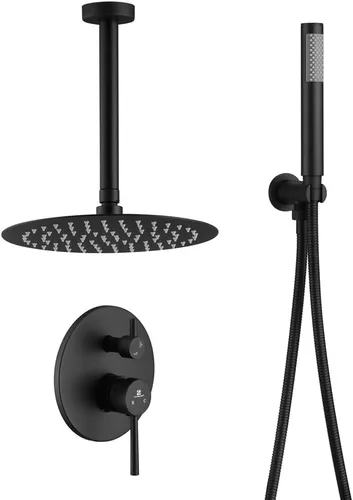 Miniatura 6 de Mezclador de lluvia de baño de 10 pulgadas, conjunto combinado de ducha montado en celda de lluvia, sistema de cabezal de ducha con acabado negro