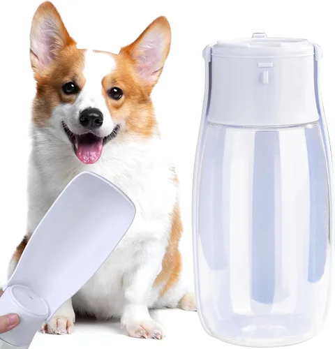 Botella de agua plegable para perro, dispensador de agua portátil para perros, gatos, conejos, cachorros y animales pequeños, apto para Blanco