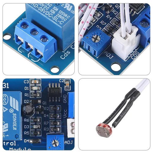 Miniatura 3 de 5 módulos de relé fotorresistente XH-M131, interruptor de control de luz CC 5V 10A, módulo de relé fotorresistente, sensor de detección de brillo