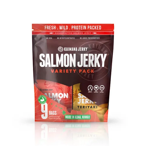 Miniatura 18 de Kaimana Jerky Ahi - Paquete de muestra de atún y salmón - Cecina de pescado totalmente natural y capturada en la naturaleza. Fabricado en Estados
