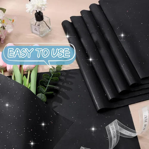 Miniatura 3 de woric 135 hojas de papel de seda negro para bolsas de regalo de 20 x 14 pulgadas, papel de seda con purpurina a granel con brillo para envoltura