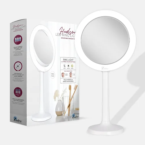 Miniatura 9 de Zadro Espejo de maquillaje iluminado de 7 pulgadas con aumento 8X/1X ventosa espejo de maquillaje montado en la pared Espejo de viaje LED de 3 Blanco