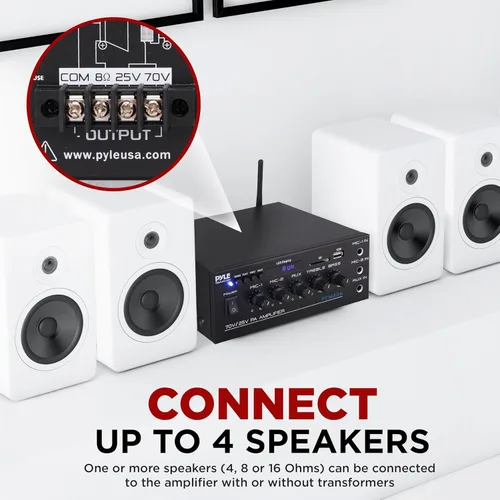 Miniatura 4 de Pyle Mini amplificador de potencia para el hogar compacto - Receptor estéreo de audio pequeño inteligente de 40 W con micrófono AUX 2 EN