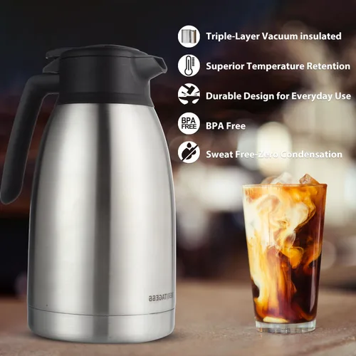 Miniatura 8 de Heritage66 Jarra térmica de café de 2L con cepillo de limpieza, servidor de acero inoxidable aislado al vacío de triple pared, mantiene las bebidas