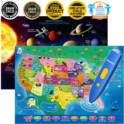 Miniatura 9 de Qiaojoy Bilingüe interactivo para niños que hablan de Estados Unidos mapa para aprendizaje de niños, juegos de geografía, mapa electrónico