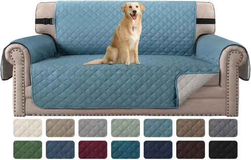 Miniatura 60 de H.VERSAILTEX Funda de sofá resistente al agua para sofá de 3 cojines, reversible, protector de muebles acolchado con correa elástica, funda de sofá