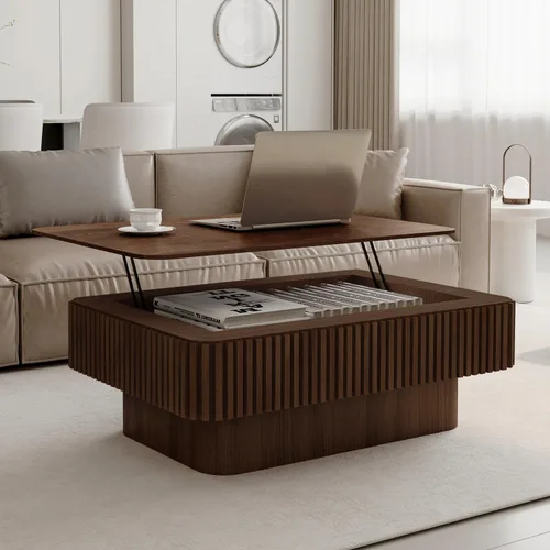 Miniatura 22 de LKTART Mesa de Centro con Tapa Elevable para Sala de Estar, Mesa de Centro Acanalada de Acento con Almacenamiento, Mesa de Té Central Rectangular