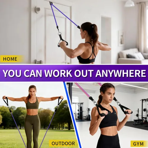 Miniatura 5 de WHATAFIT Juego de bandas de resistencia con asas, bandas de ejercicio para gimnasio en casa, equipo de entrenamiento de fuerza, incluye anclaje