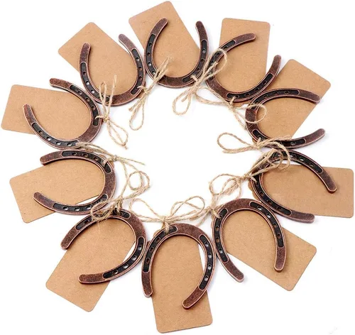 OurWarm 30 piezas de recuerdos de boda de herradura de la suerte para invitados, decoración de herradura de metal vintage con etiquetas de regalo de