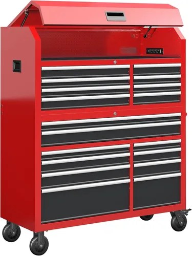 Miniatura 13 de Caja de herramientas de 4 cajones con cerradura y llaves, caja de herramientas portátil con encimera multifuncional, con forro de cajón y orificios