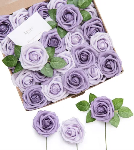 Miniatura 57 de Ling’s Moment - Flores Artificiales, 50 piezas, Rosas Verde Pavo Real con Tallos, 3" de Tacto Real, Espuma DIY para Ramilletes de Boda/Centros