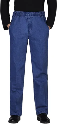 Miniatura 6 de IDEALSANXUN Pantalones de mezclilla de ajuste holgado con cintura elástica para hombre