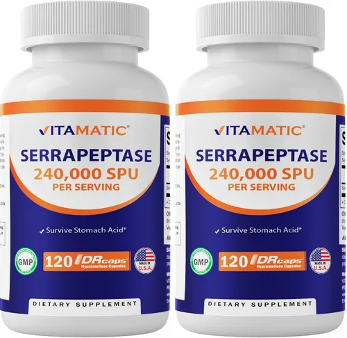 Miniatura 10 de Vitamatic Serrapeptase 240,000 SPU por porción, 120 cápsulas de liberación retardada - Recubrimiento entérico - Sin OGM - Fabricado en los Estados
