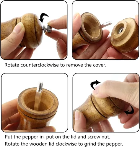 Miniatura 3 de 1 paquete de molinillo de pimienta de madera de 5 pulgadas, molinillo de pimienta de madera o molinillo de sal con rotor de cerámica ajustable