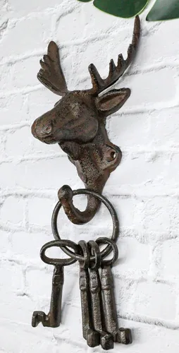 Miniatura 7 de Ebros Gift Paquete de 2 ganchos de pared de hierro fundido, estilo vintage, estilo occidental, rústico, con cabeza de alce, para colgar en la pared