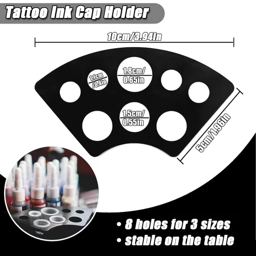 Miniatura 2 de Kit de tapas y soportes de tinta de tatuaje, 300 vasos de tinta desechables (S/M/L) + 2 soportes negros, diseño apilable para tatuadores