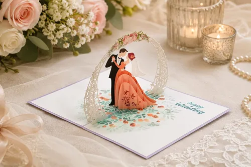 ETA Tarjetas desplegables de boda 3D con baile de novia y novio, tarjeta de felicitación 3D para fiesta de boda, tarjeta de compromiso, tarjeta de