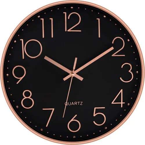 Miniatura 20 de Foxtop Reloj de pared negro de 12 pulgadas, silencioso, sin tictac, de cuarzo, funciona con pilas, reloj redondo fácil de leer para oficina, aula