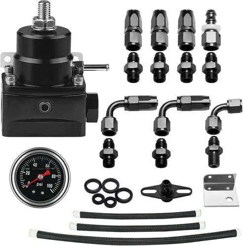 Miniatura 2 de Kit regulador de presión de combustible EFI con retorno de derivación 0-100psi, manómetro de presión, conectores de manguera de línea de combustible