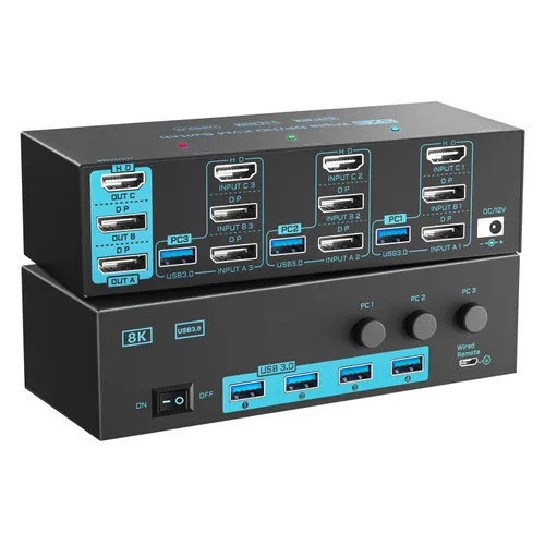 Miniatura 12 de Conmutador KVM 2 Monitores 2 Computadoras 8K Displayport 1.4 y HDMI 2.1 Monitor dual USB 3.0 2 IN 2 Out KVM Switch para 2 PC Compartir 2 Pantallas