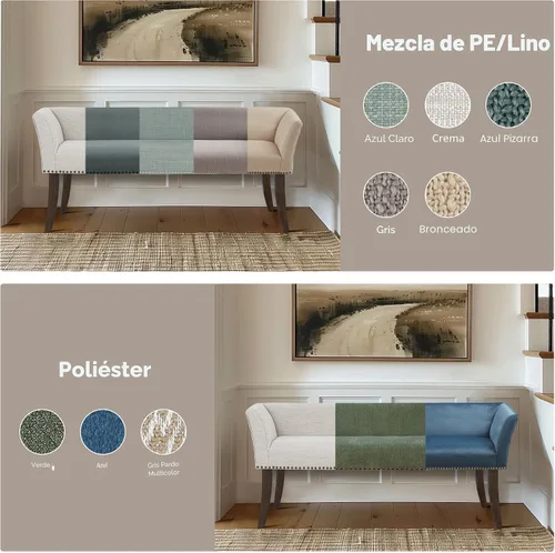 Miniatura 7 de Madison Park Banco decorativo para sala de estar, tapizado con ribete de cabeza de clavos y asiento acolchado para entrada, banco pequeño, banco