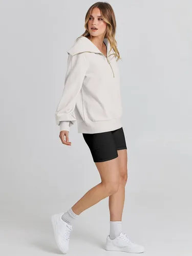 Miniatura 7 de ANRABESS Sudadera de manga larga con cremallera de un cuarto para mujer, sudadera de manga larga con media cremallera, moda 2024